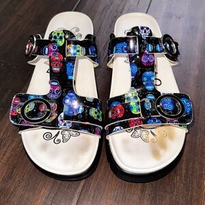 Alegria Vita Sugar Chunky Platform Skull Velcro Slide Sandals Size 37 (7 US)